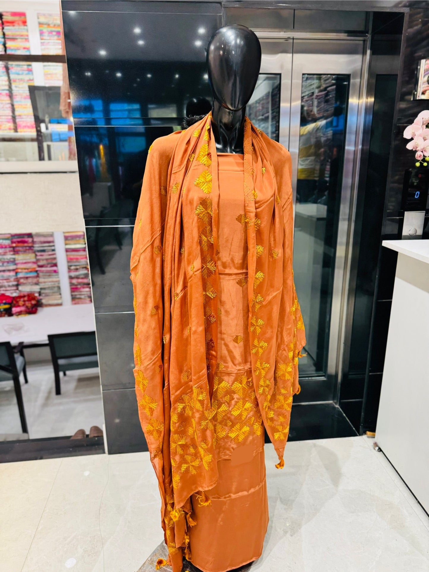 Chop phulkari traditional suit dupatta ( shaded brownish )