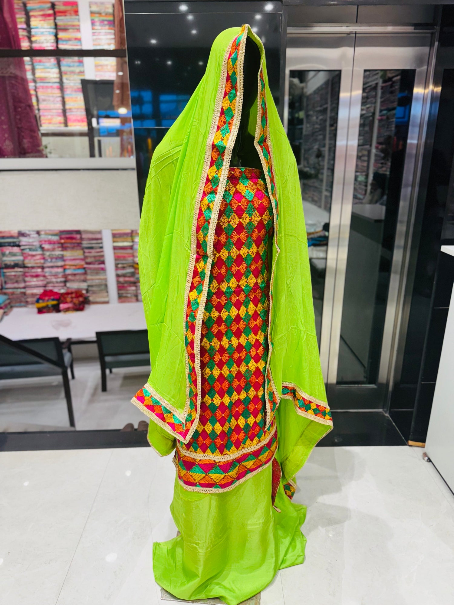 Front Zaal Phulkari Suit Dupatta