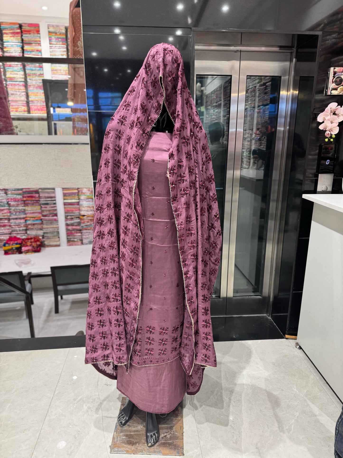 Hand embroidered Phulkari  Zaal dupatta base sartan with bottom work